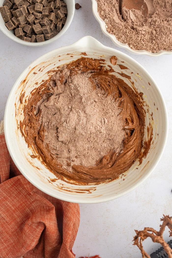 **Biscotti Doppio Cioccolato** 5 Ingredienti secchi aggiunti agli ingredienti umidi per biscotti al doppio cioccolato