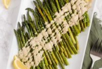 Easy Roasted Asparagus with Creamy Lemon Tahini Sauce