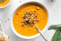 Creamy Dairy-Free Roasted Red Pepper and Butternut Squash Soup