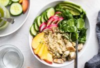 Fresh Peach Chicken Quinoa Salad with Honey Basil Vinaigrette