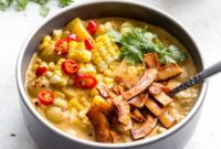 Vegan Corn Chowder with Crispy Coconut Bacon