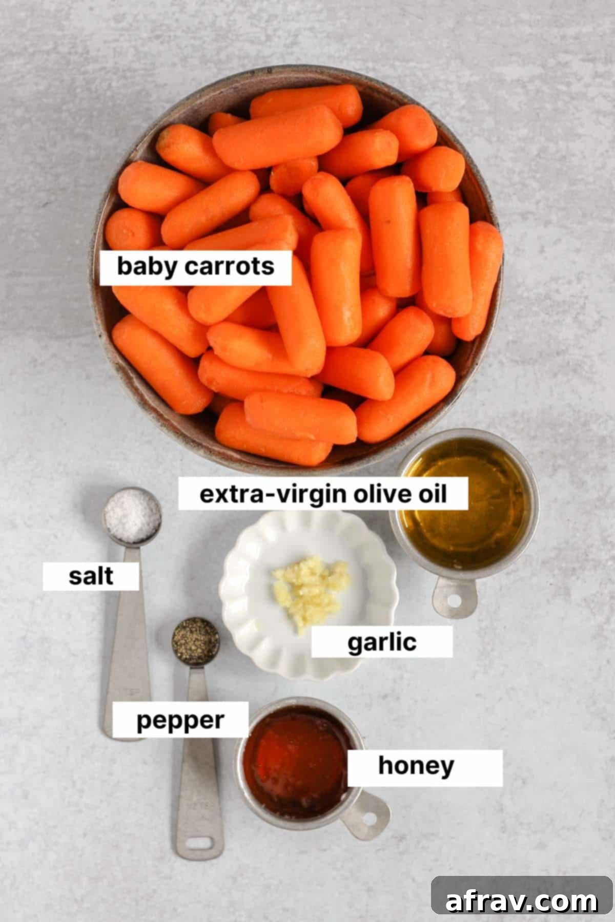 Labeled ingredients for air fried baby carrots.