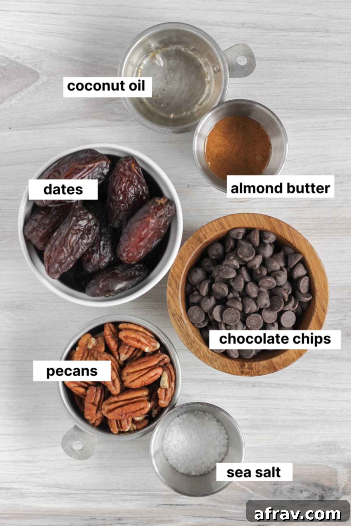 Labeled ingredients needed for vegan chocolate turtle candies.