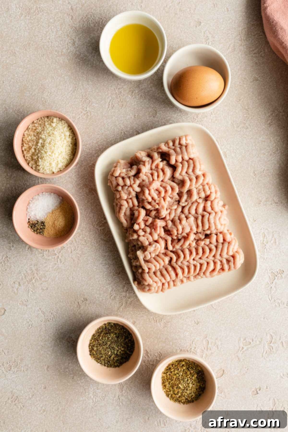 Overhead view of ingredients to make air fryer turkey burgers.