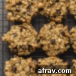 Overhead view of avocado banana cookies on a wire rack.