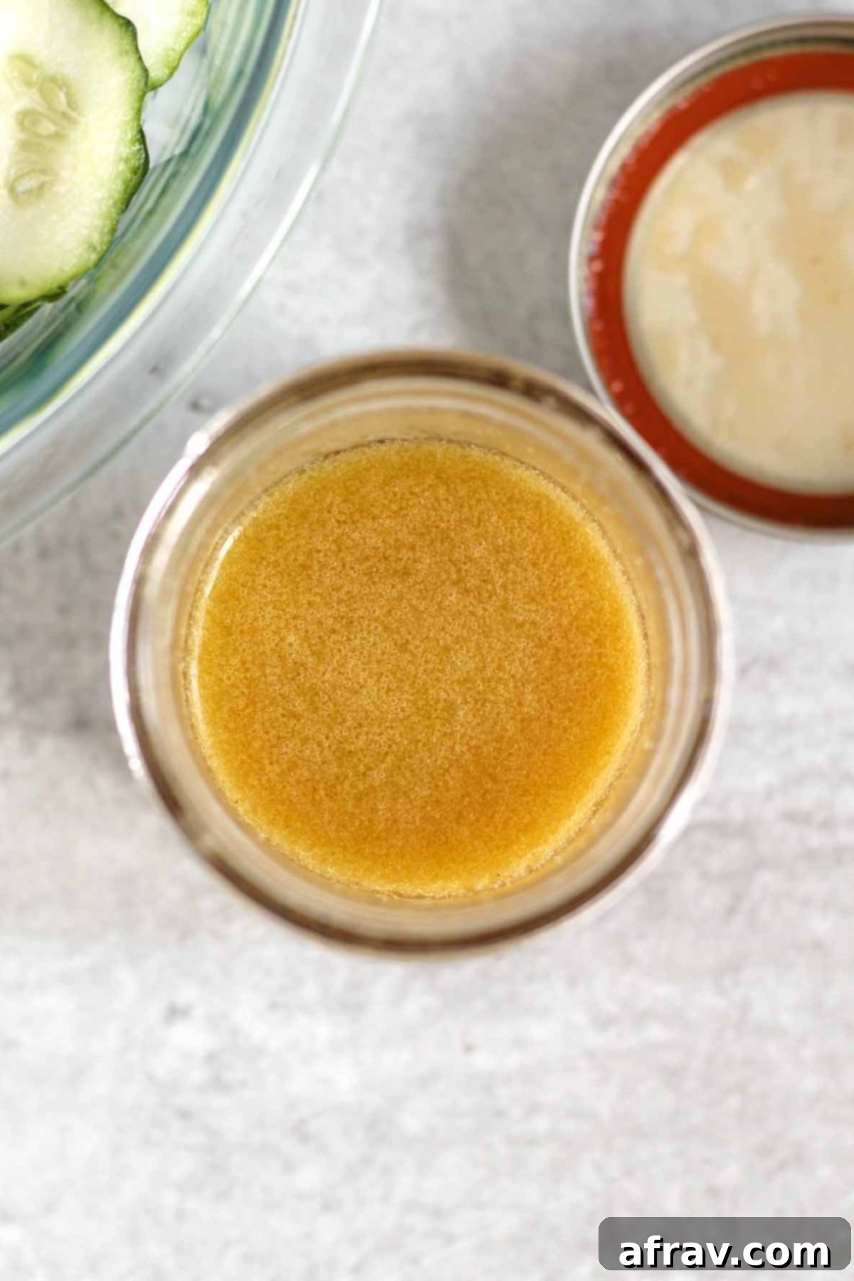 Vinaigrette dressing in a mason jar.