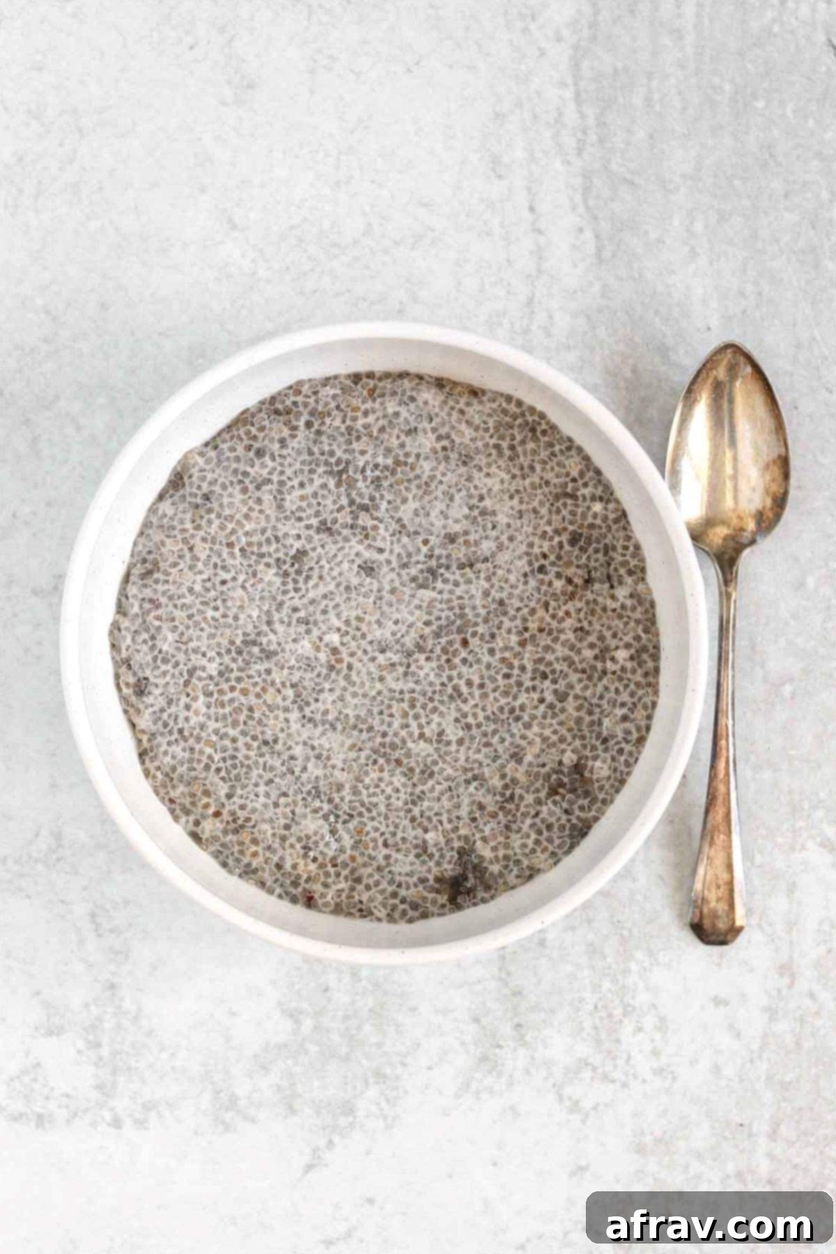Chia seed pudding in a white bowl.