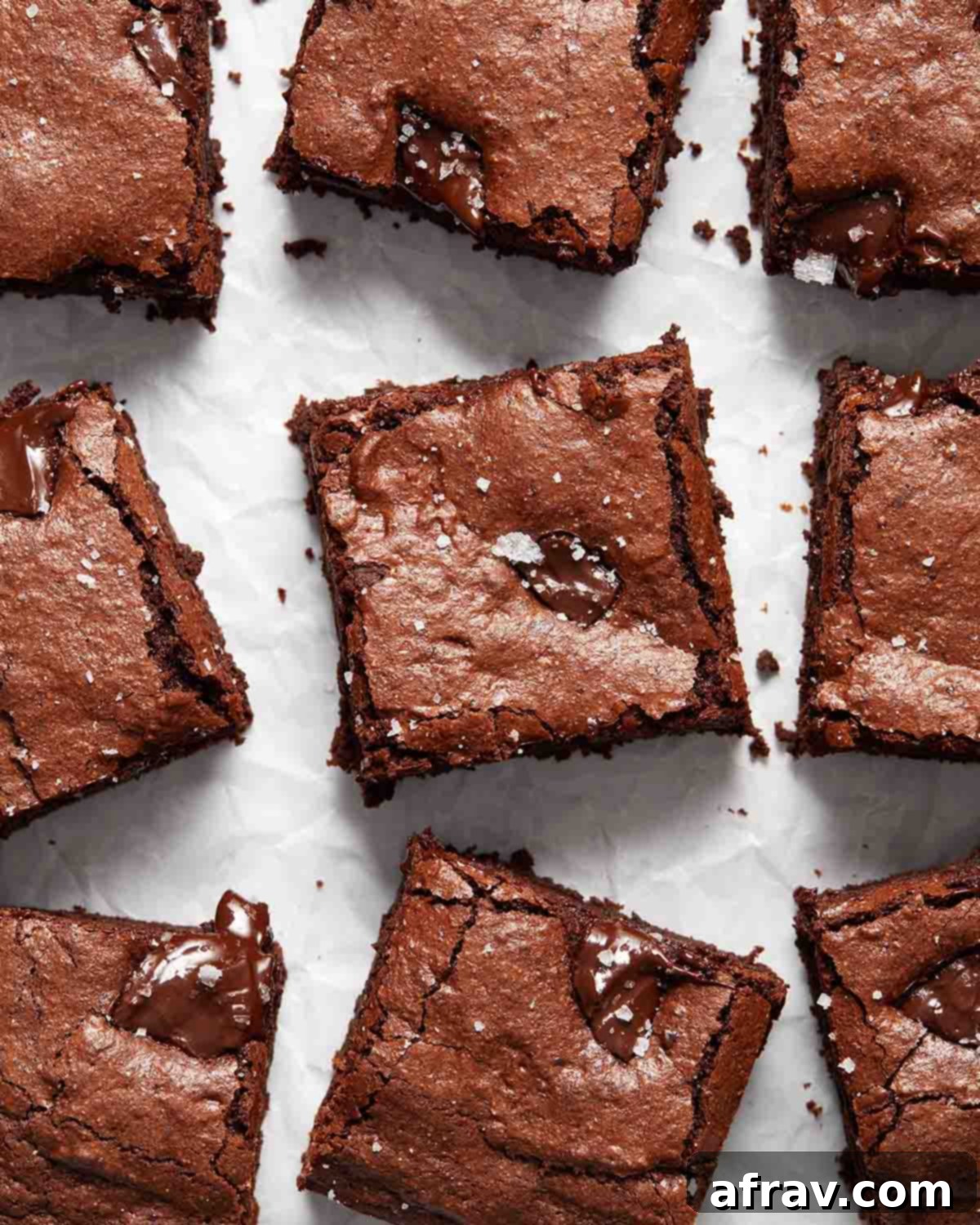 Fudgy Oat Flour Brownies 7 Overhead view of oat flour brownies cut into squares.
