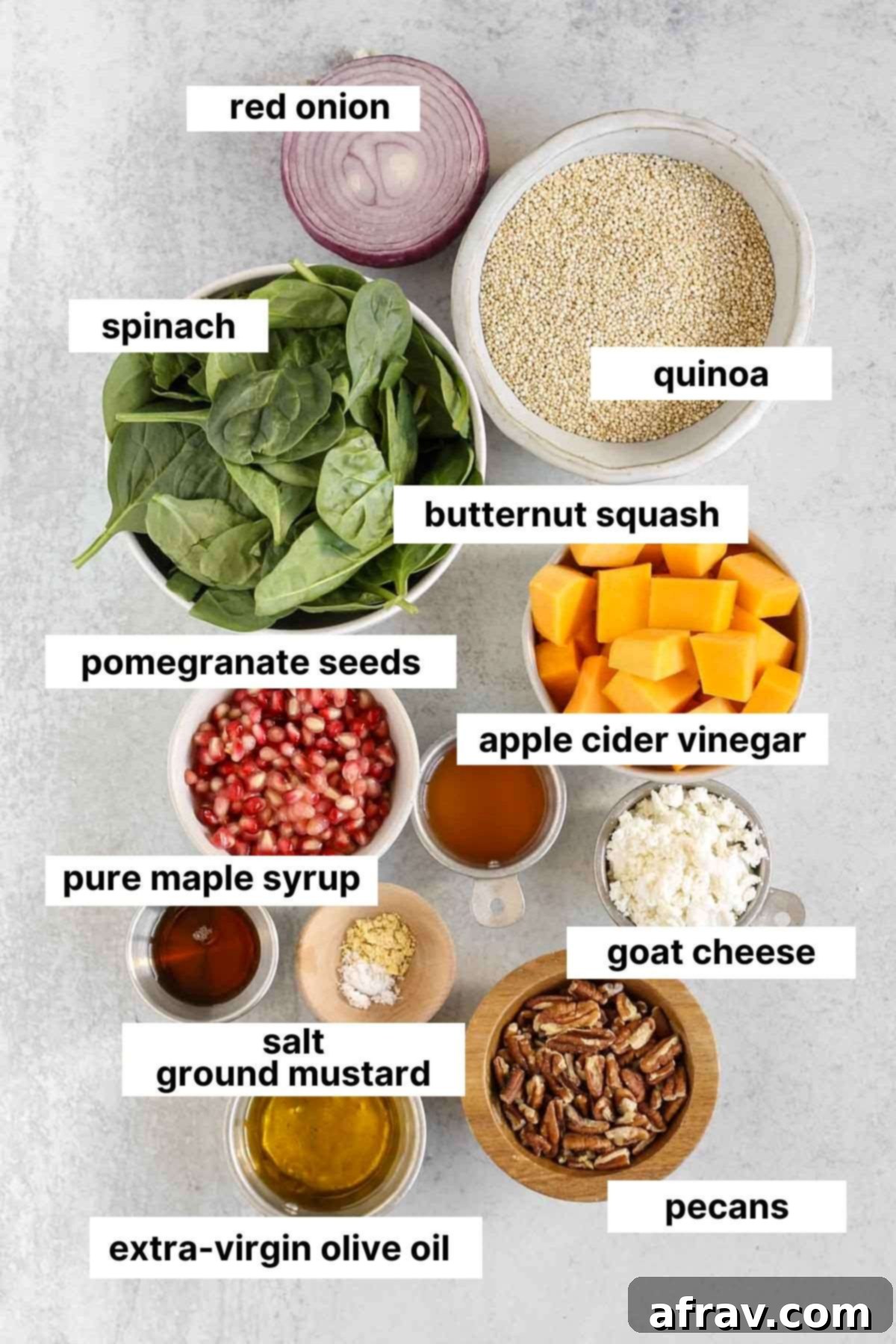 Harvest Quinoa Power Bowl 3 Labeled ingredients for fall quinoa salad.