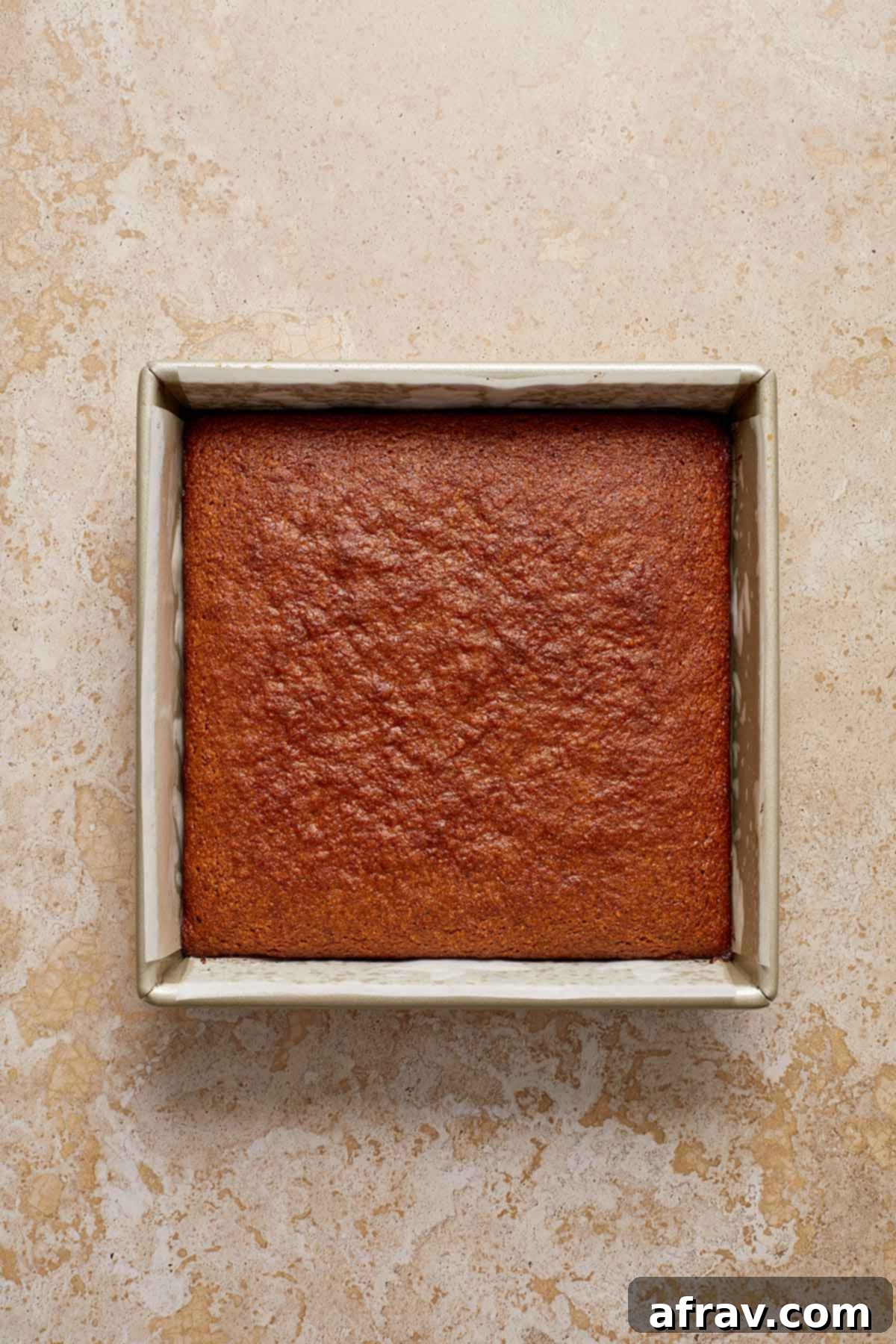 Moist Almond Flour Gingerbread Cake 8 Cake baked in square pan.