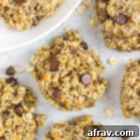 Overhead close-up view of healthy oatmeal breakfast cookies