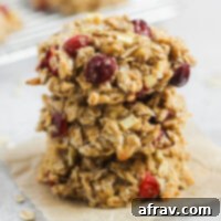 side view of 3 stacked cranberry apple breakfast cookies