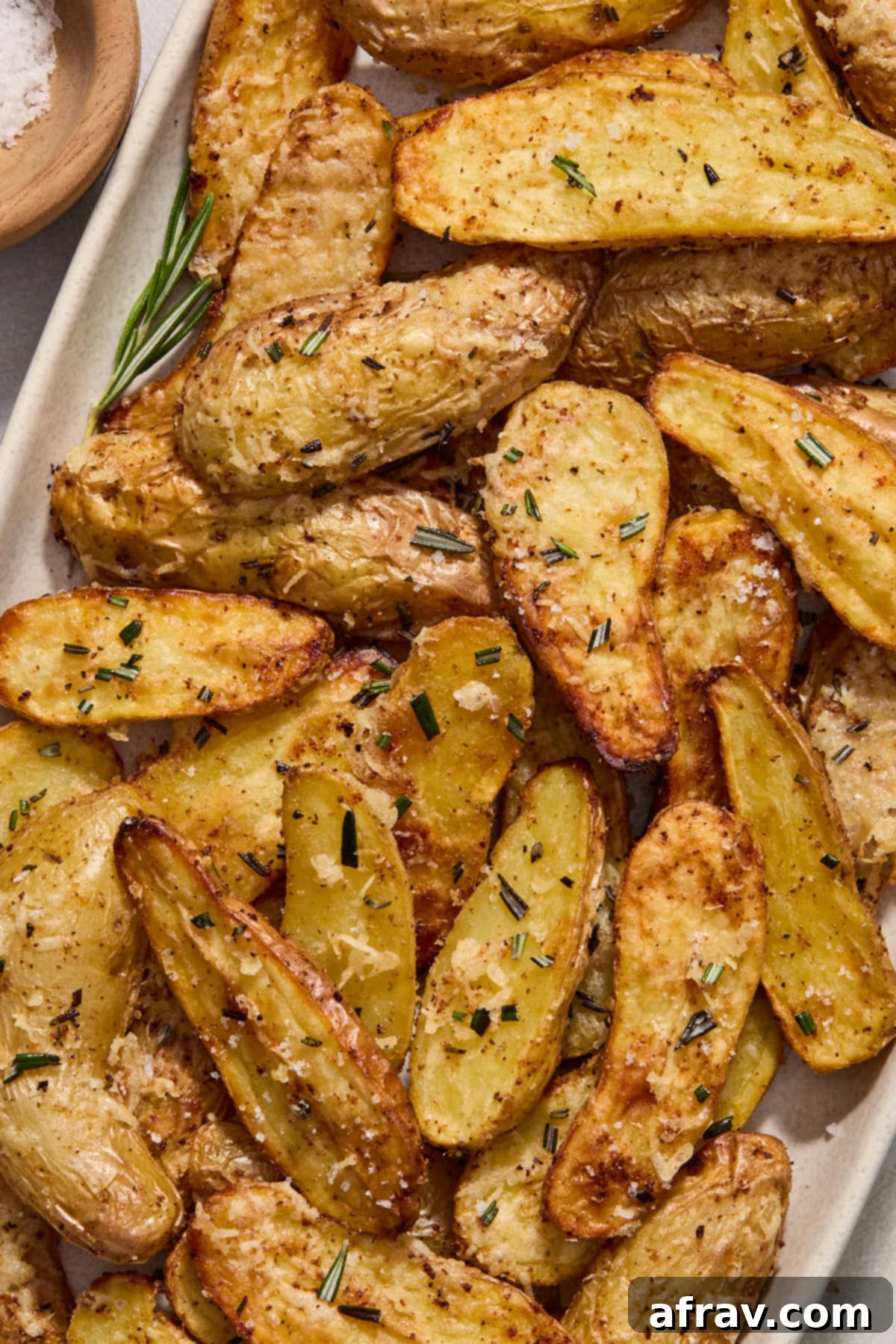 Fingerlings served on a platter.