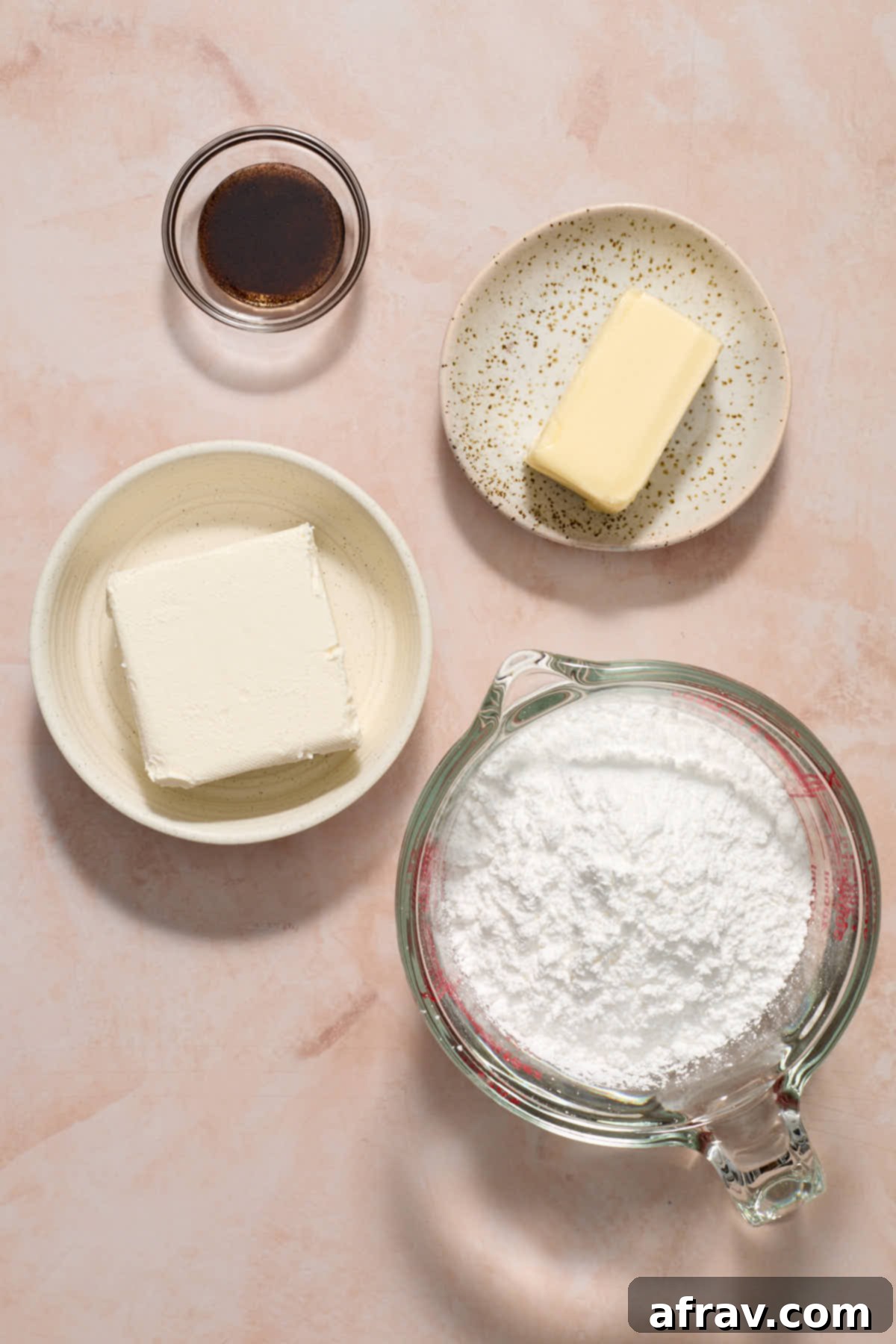 Ingredients to make the cream cheese frosting for the banana cake.