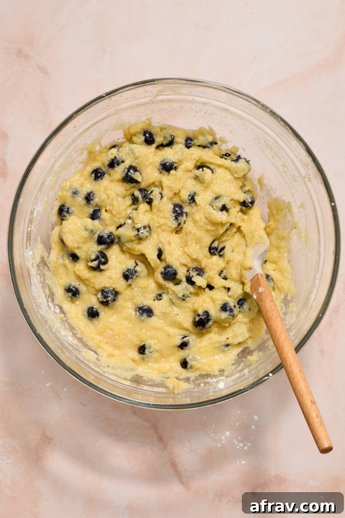 Blueberries mixed into the bread batter.