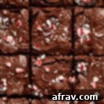 Minty Mocha Magic Brownies 12 Overhead of peppermint mocha brownies sliced and close together.