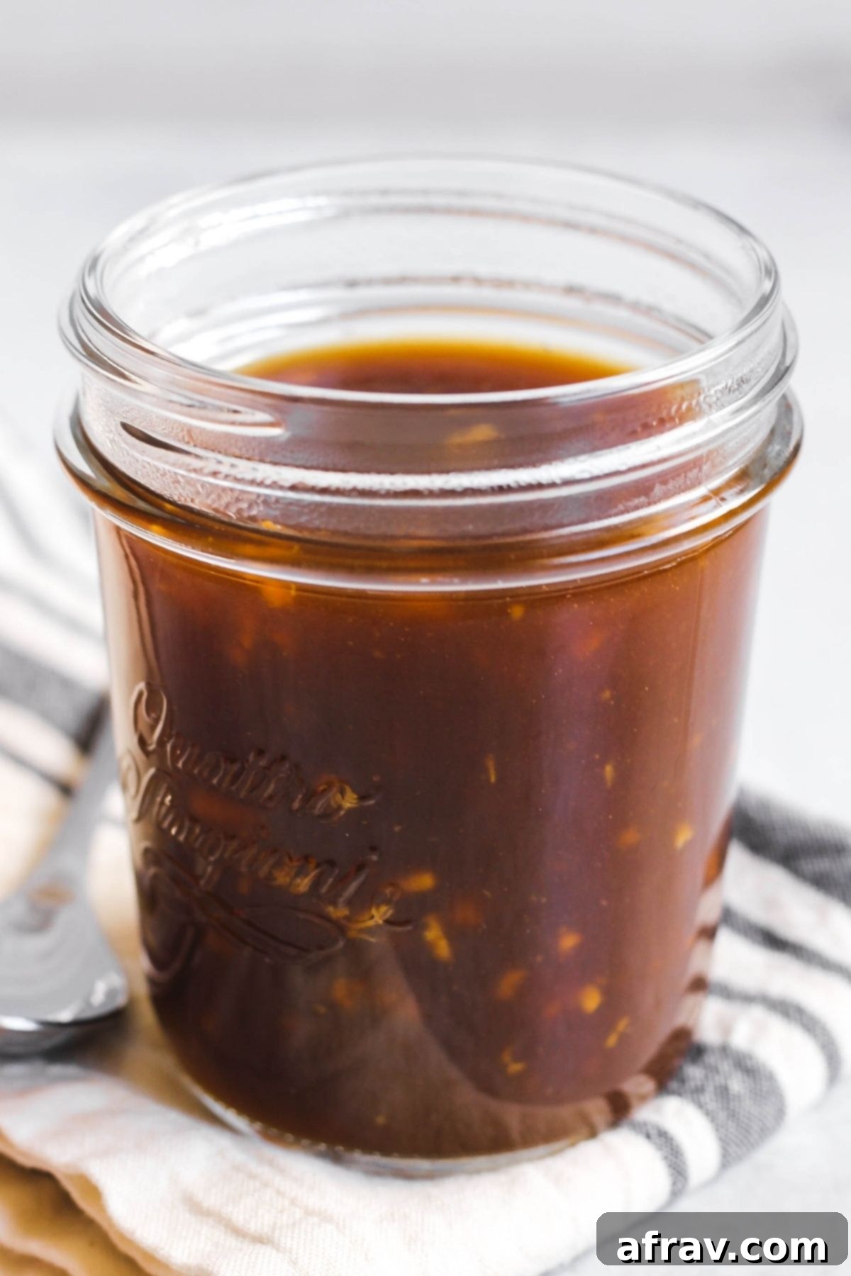 Mason jar filled with soy-free teriyaki sauce.