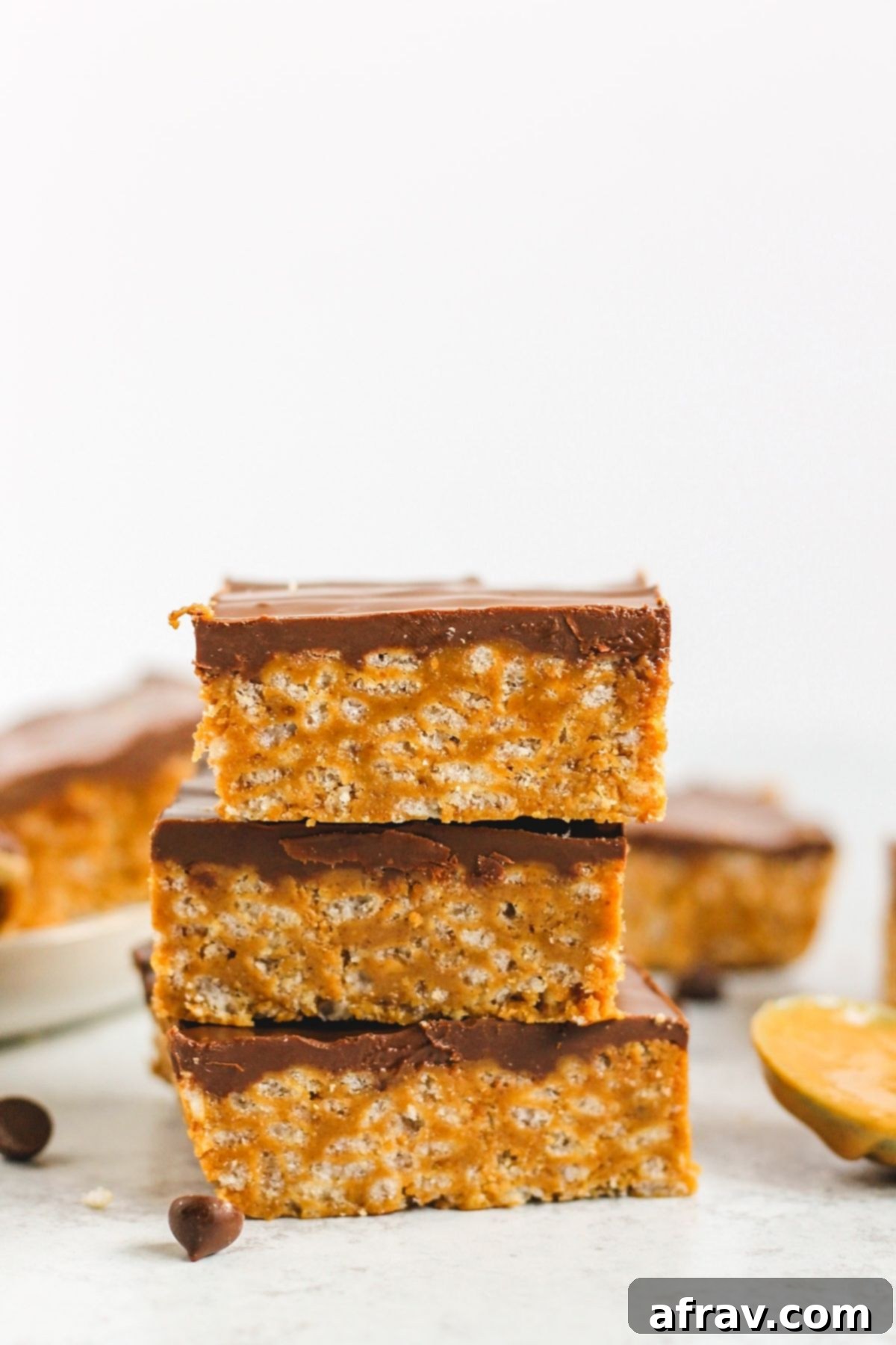 Scotcheroo bars stacked 3 high.