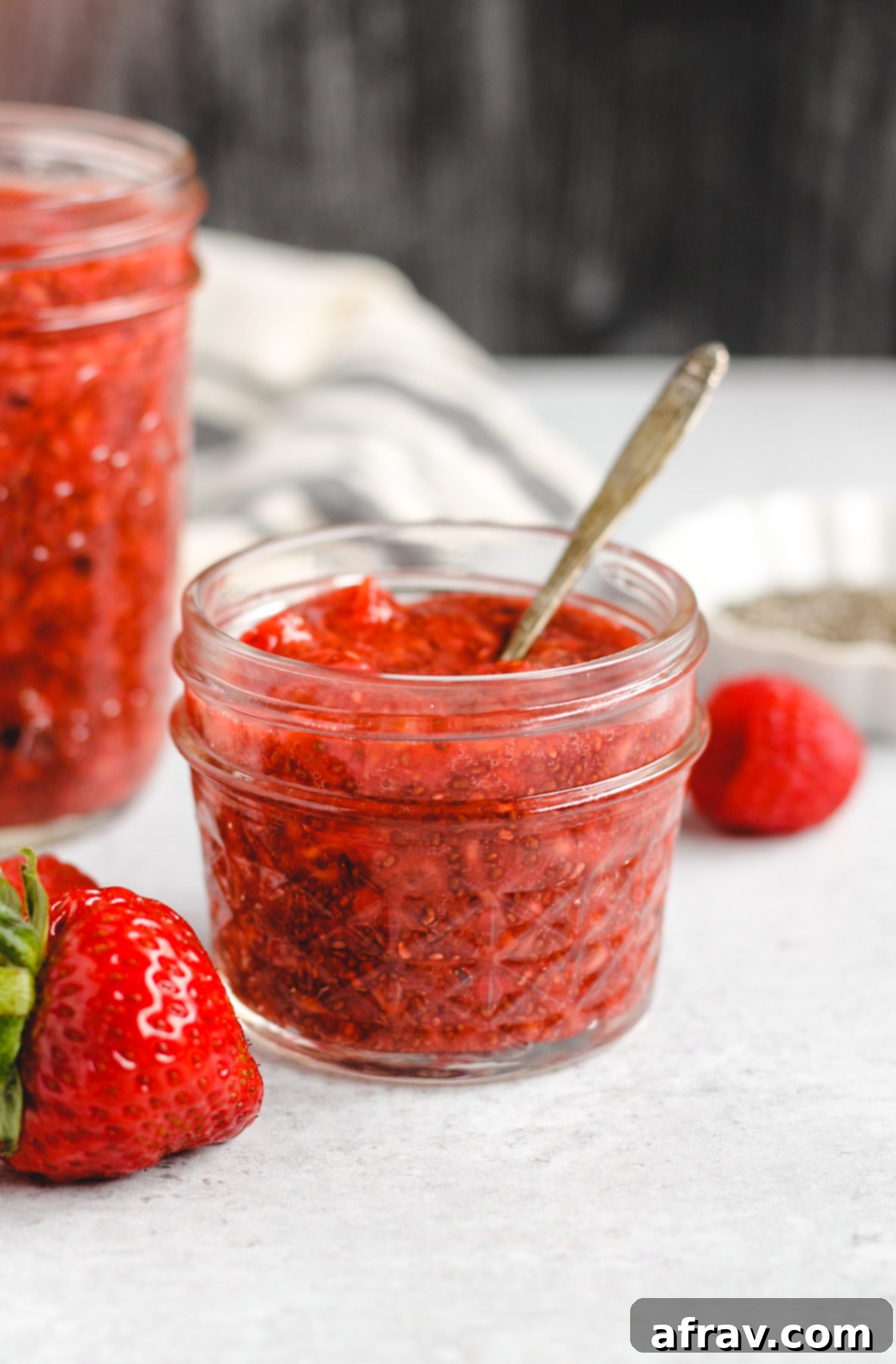 chia seed jam in a small mason jar