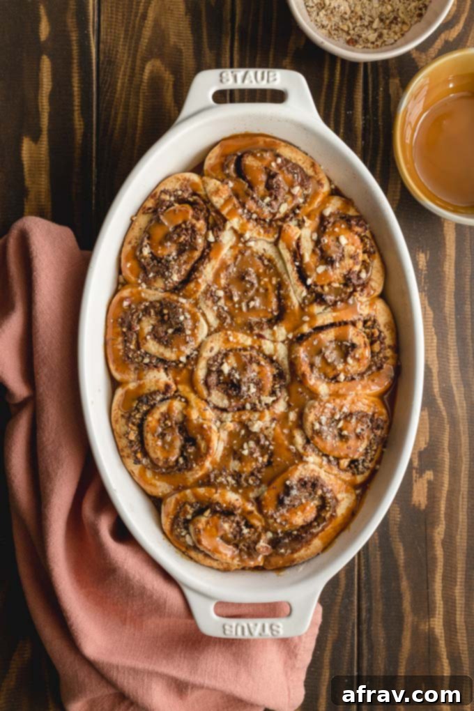 Decadent Chocolate Hazelnut Rolls topped with dulce de leche.