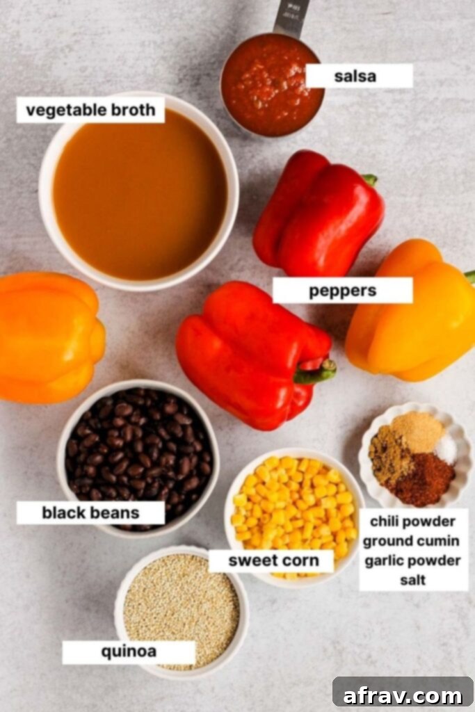 ingredients used for the vegetarian stuffed peppers