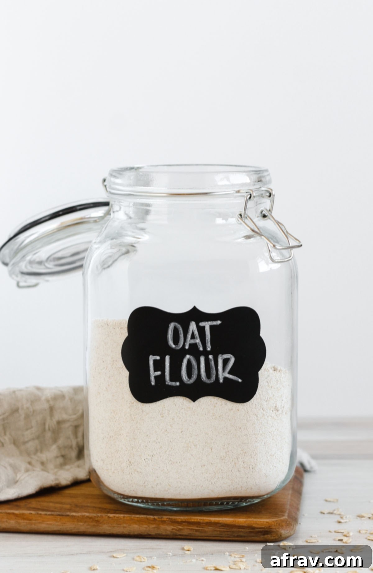 oat flour in a glass canister