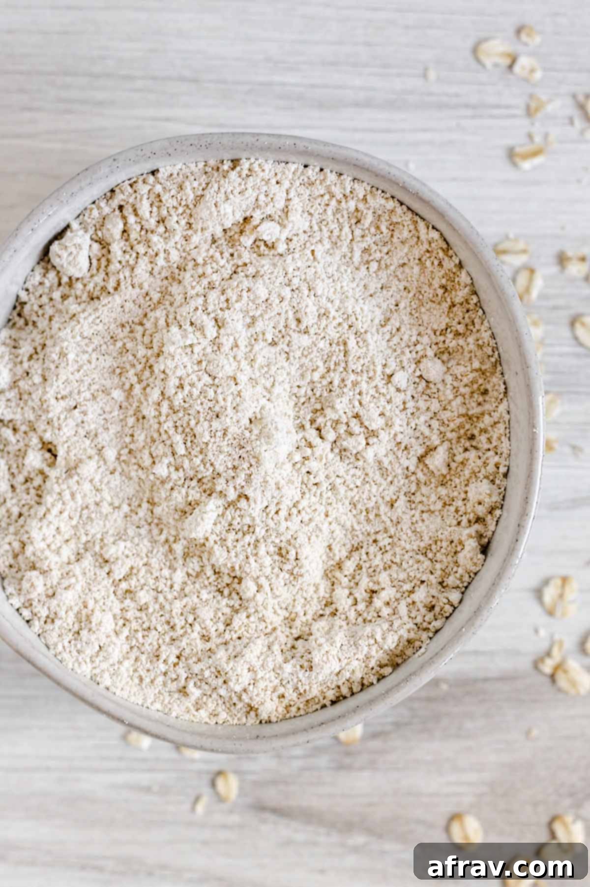 oat flour in a small ceramic bowl