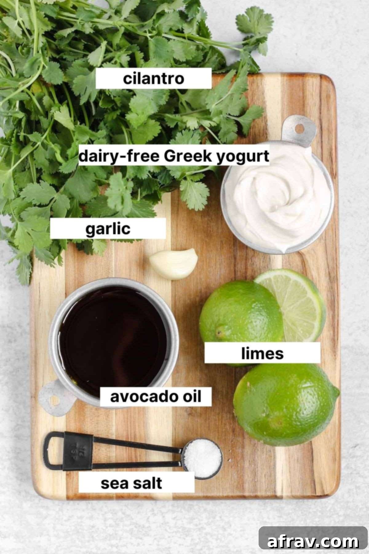 labeled ingredients used in cilantro lime dressing