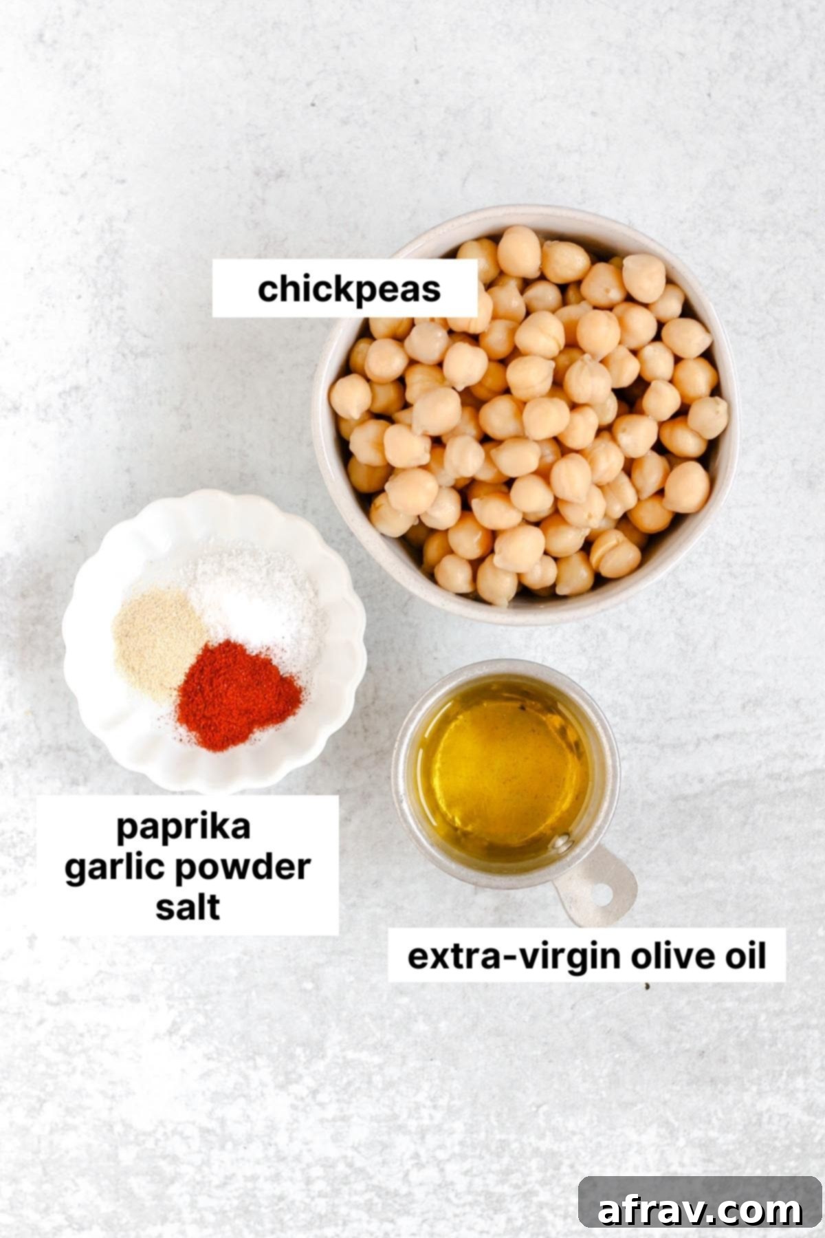 Labeled ingredients for roasted chickpeas.
