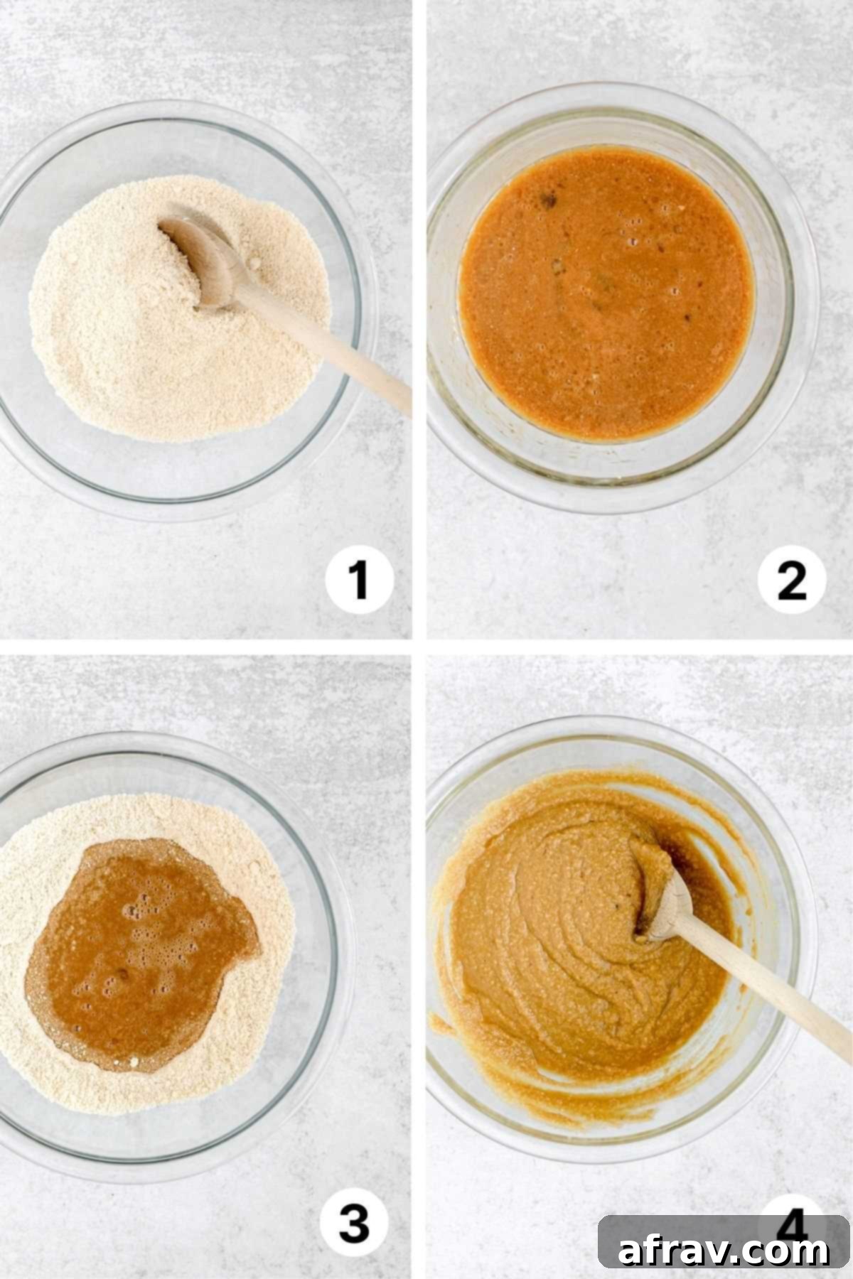 Process shots for making donut batter.