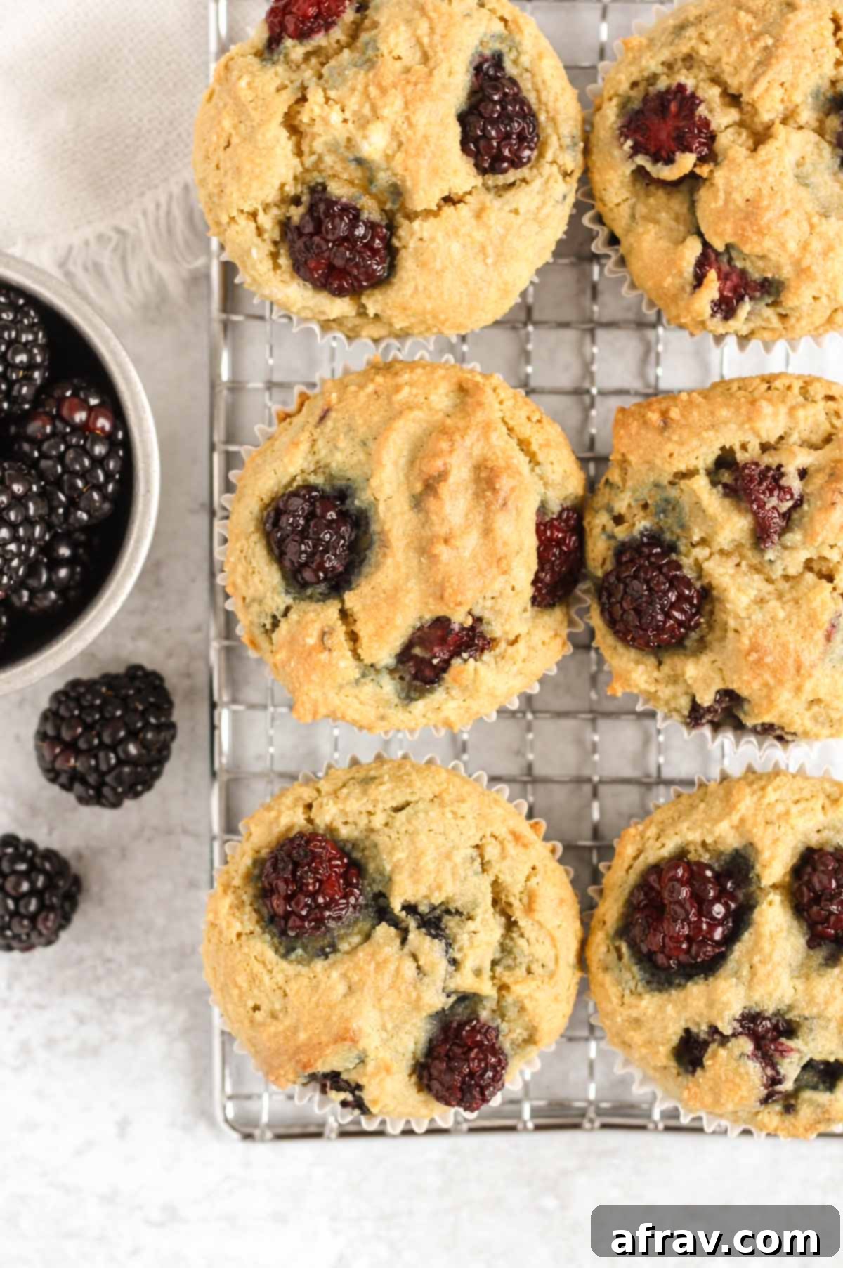 Close up of almond flour blackberry muffins.