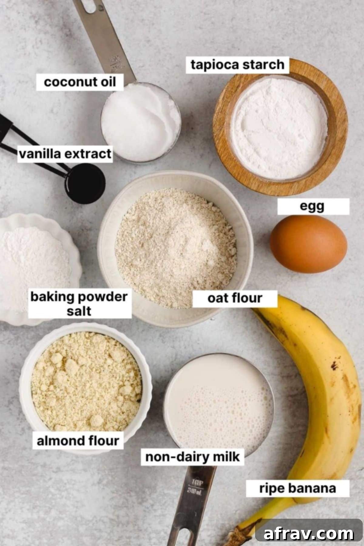 Labeled ingredients for gluten-free dairy-free waffles.