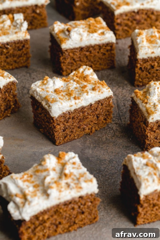 Up close view of pieces of gingerbread cake on a grey surface.