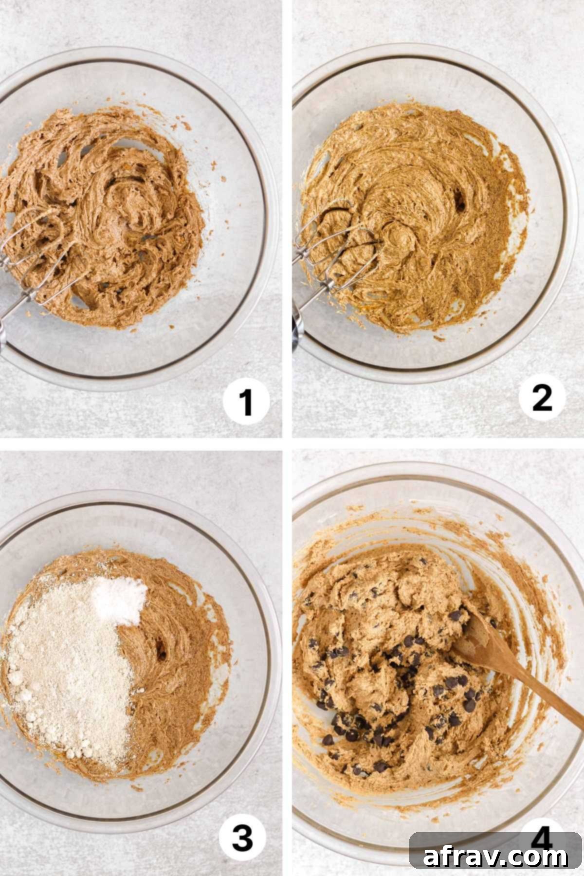 Process shots for making oat flour cookie dough. 