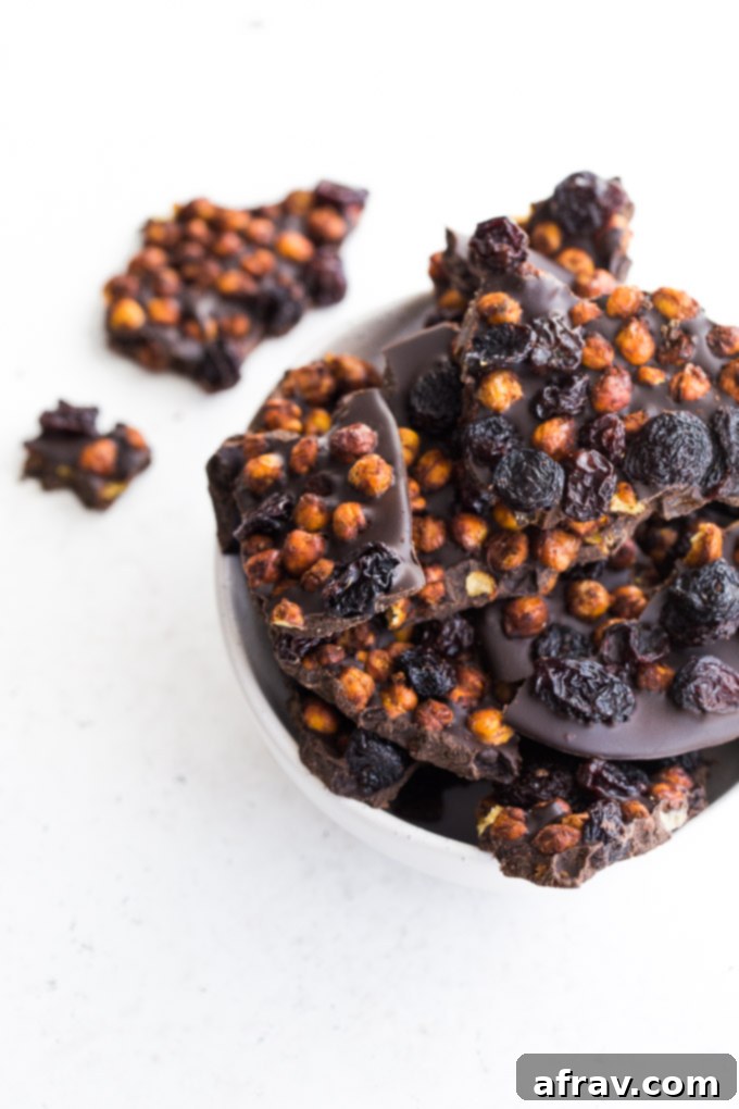 Chocolate Chickpea Bark with Cinnamon and Raisins, a unique and easy small batch no-bake treat.