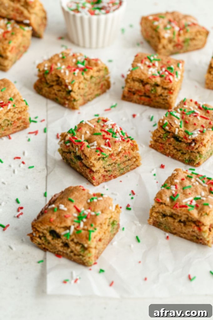 Christmas Blondies with red, white and green sprinkles