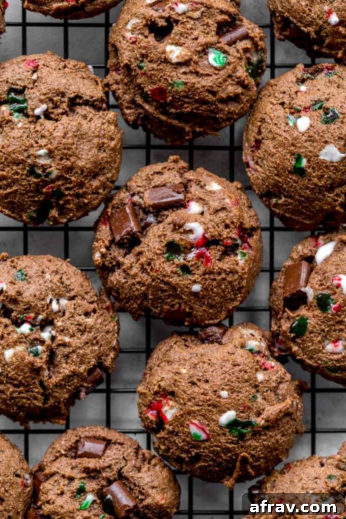 Double Chocolate Peppermint Cookies with crushed candy canes