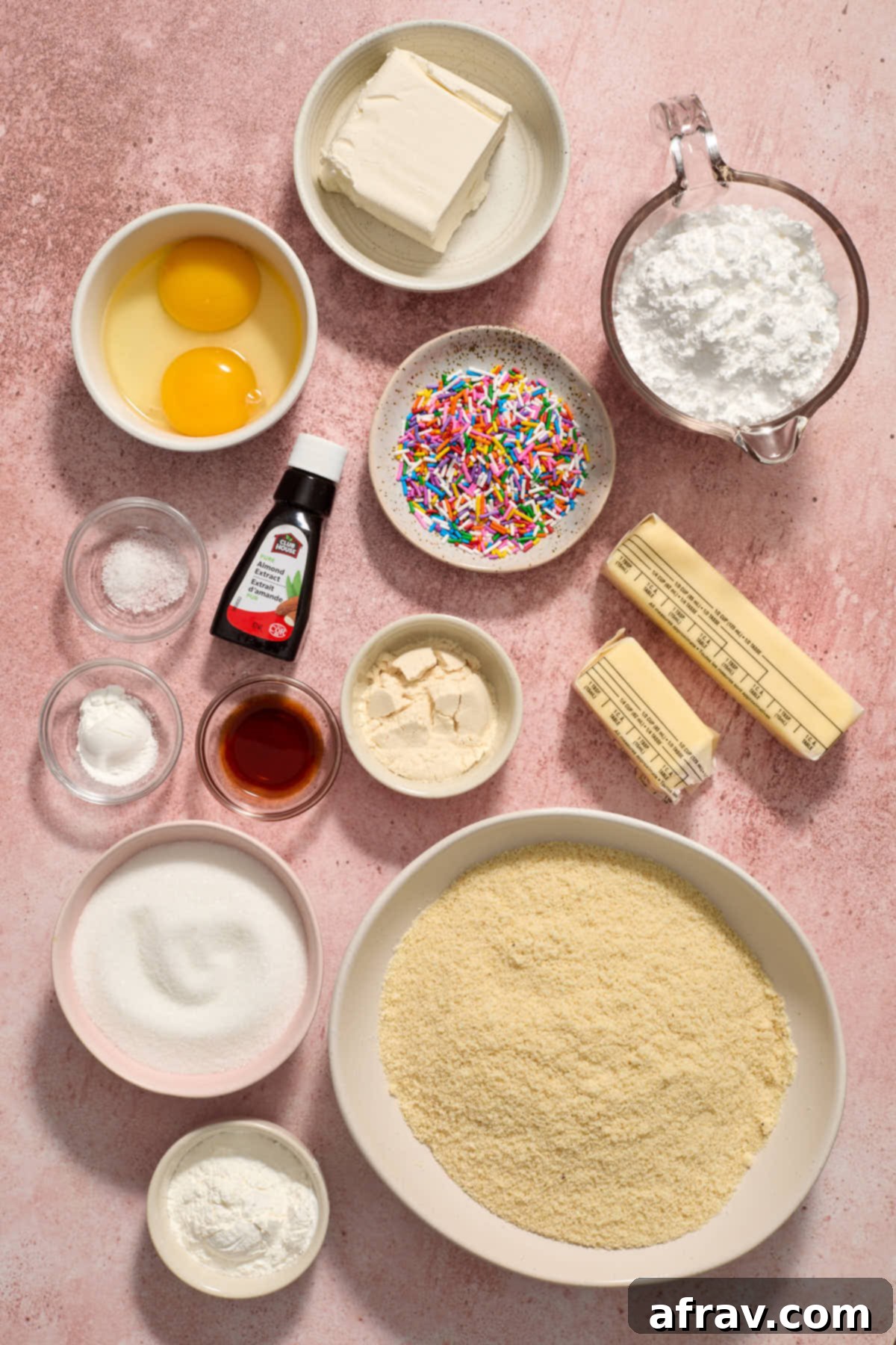 Almond Dream Bars: Chewy, Creamy, and Irresistibly Good 3 Ingredients for almond flour sugar cookie bars displayed individually.