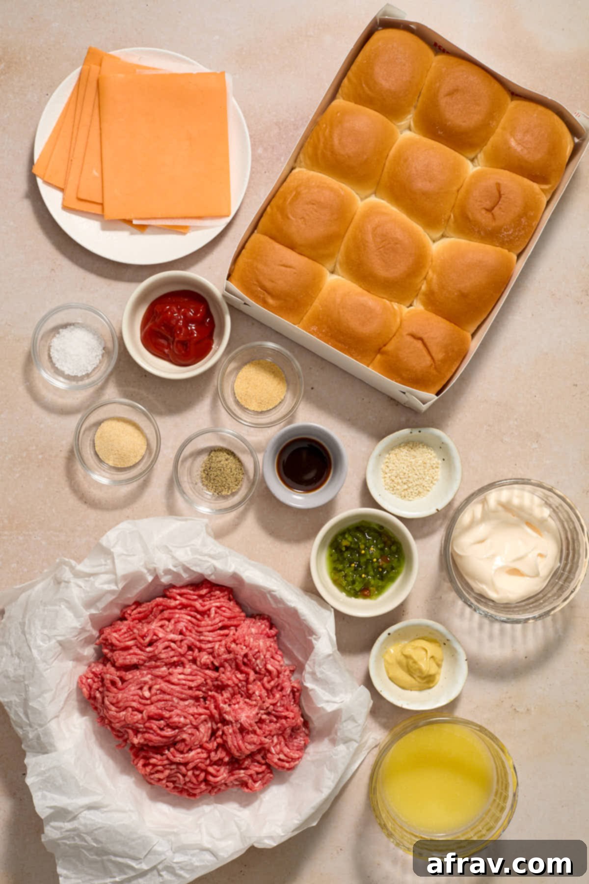 Air Fryer Mini Cheeseburgers 3 Ingredients for making ground beef sliders.